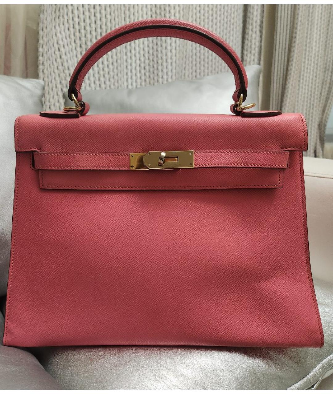 HERMES Розовая кожаная сумка с короткими ручками, фото 10