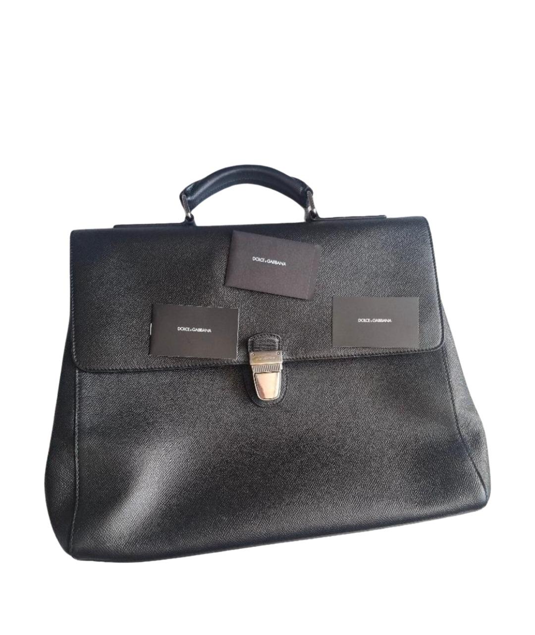 DOLCE&GABBANA Черный кожаный портфель, фото 1