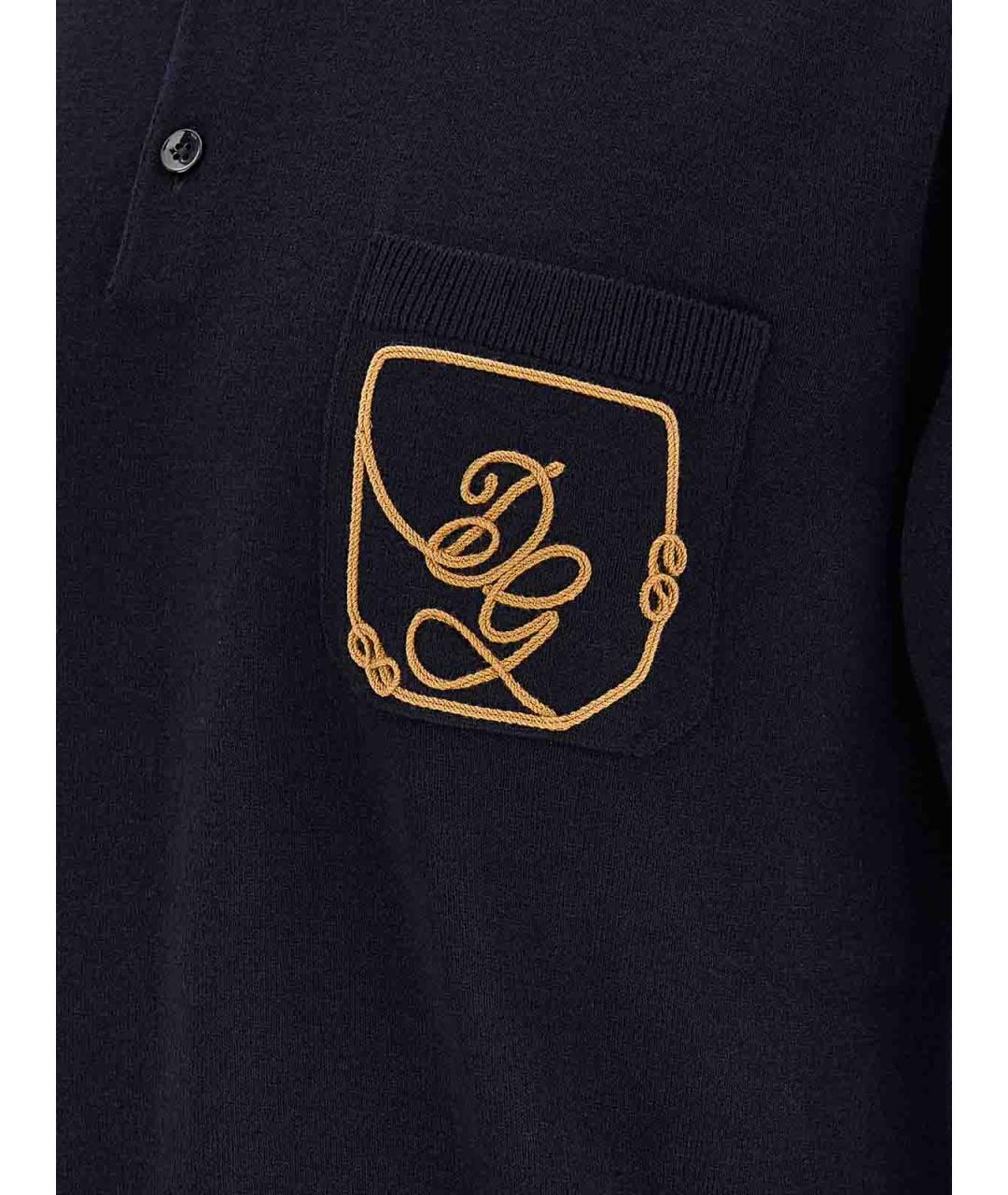 DOLCE&GABBANA Темно-синее шерстяное поло с коротким рукавом, фото 4