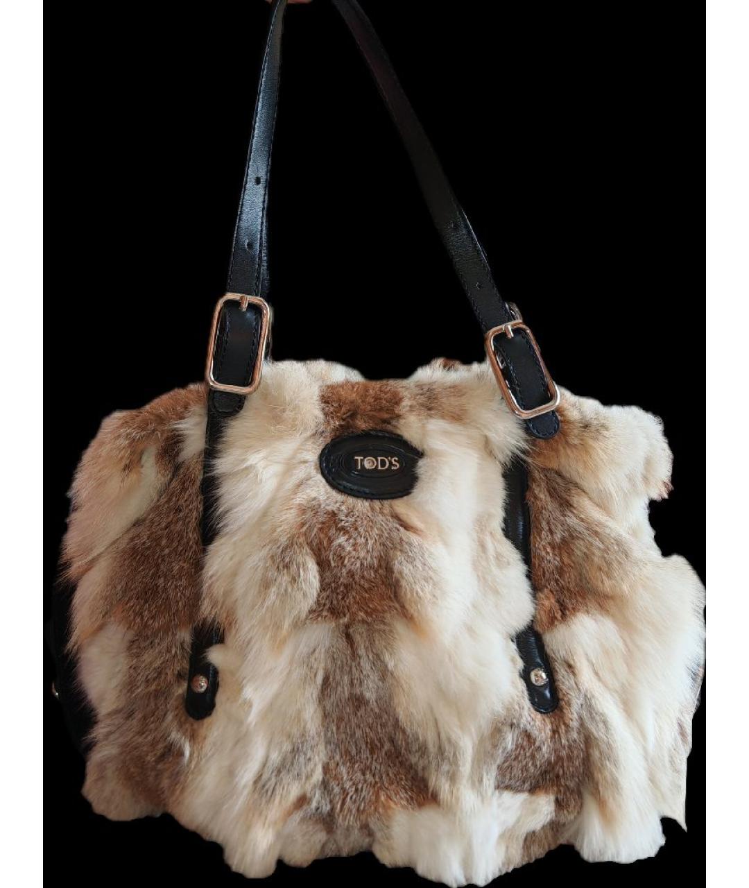 TOD'S Бежевая меховая сумка с короткими ручками, фото 4