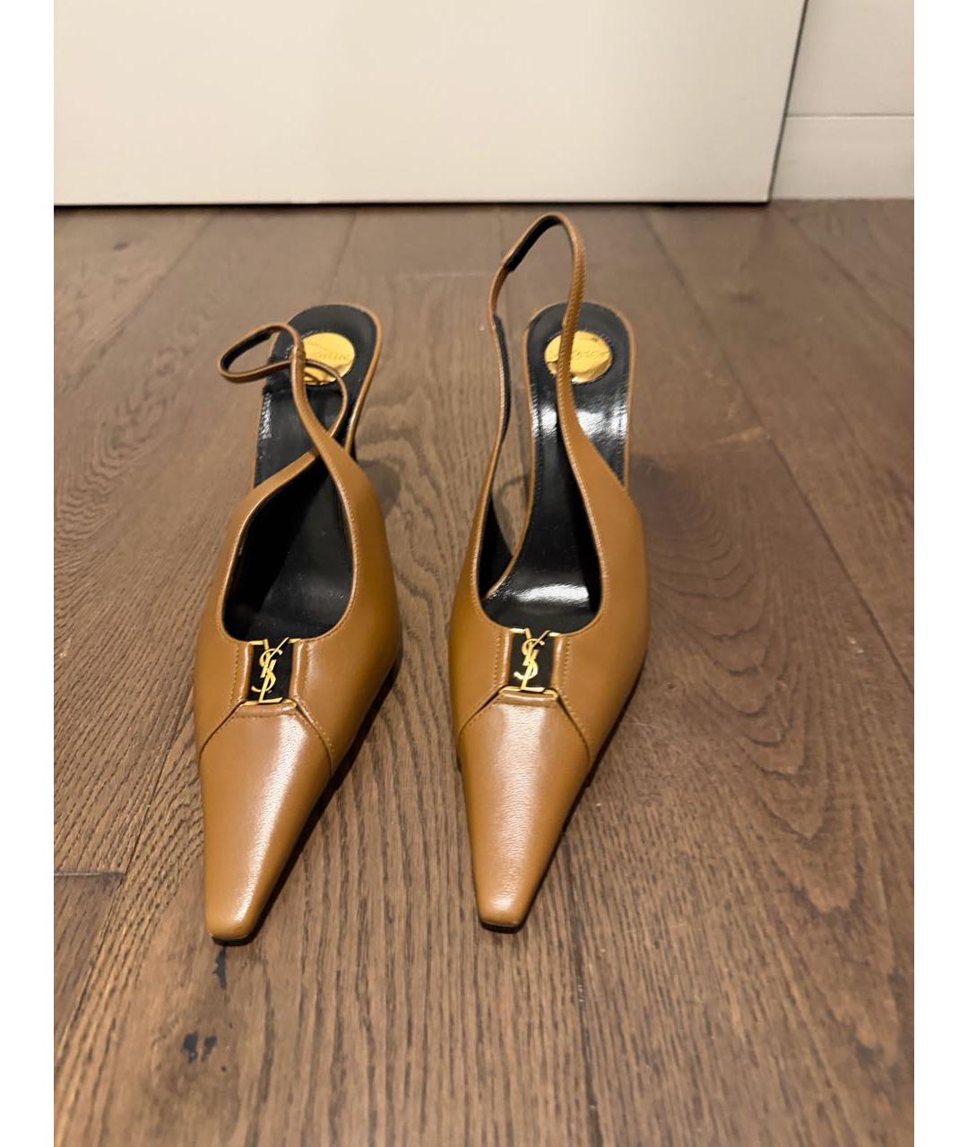 SAINT LAURENT Бежевые кожаные туфли, фото 2