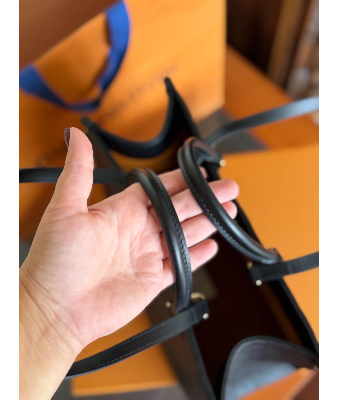 LOUIS VUITTON Черная кожаная сумка тоут, фото 6
