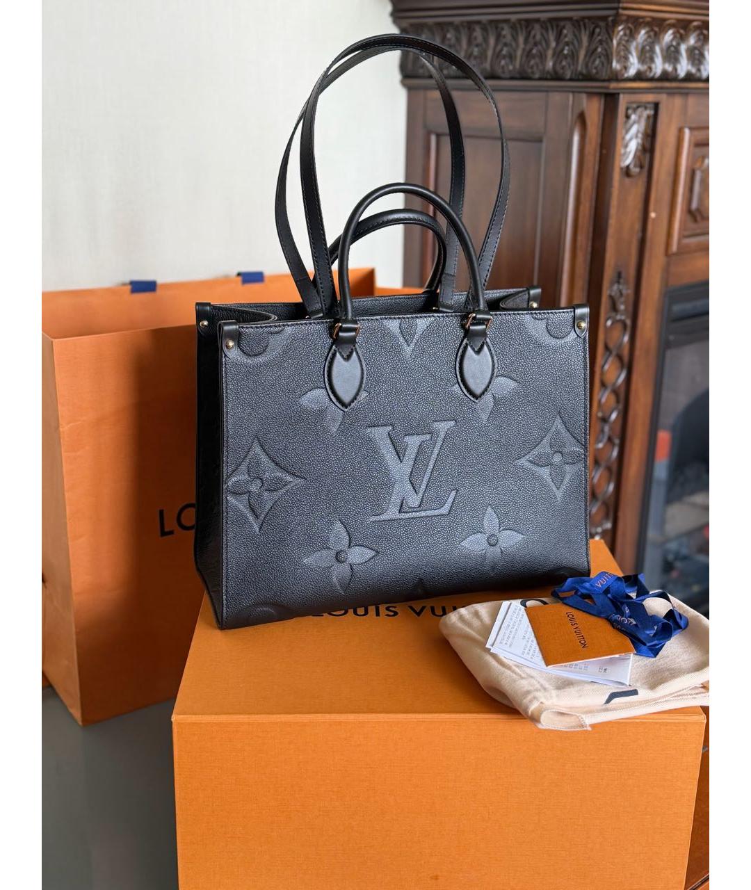LOUIS VUITTON Черная кожаная сумка тоут, фото 2