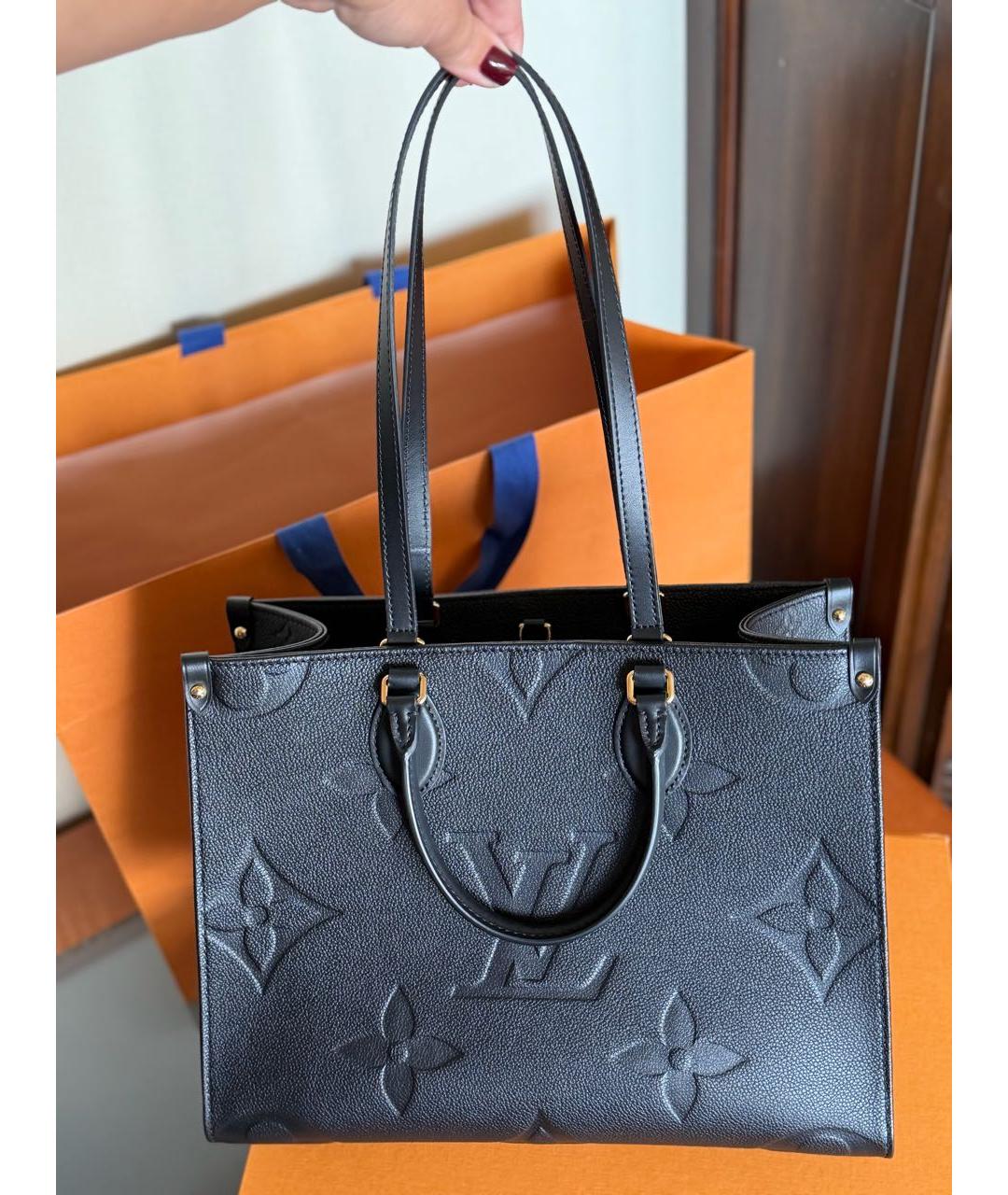LOUIS VUITTON Черная кожаная сумка тоут, фото 4