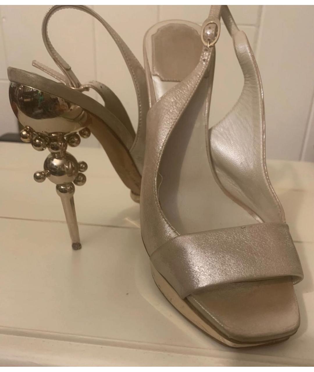 CHRISTIAN DIOR Бежевые кожаные босоножки, фото 4