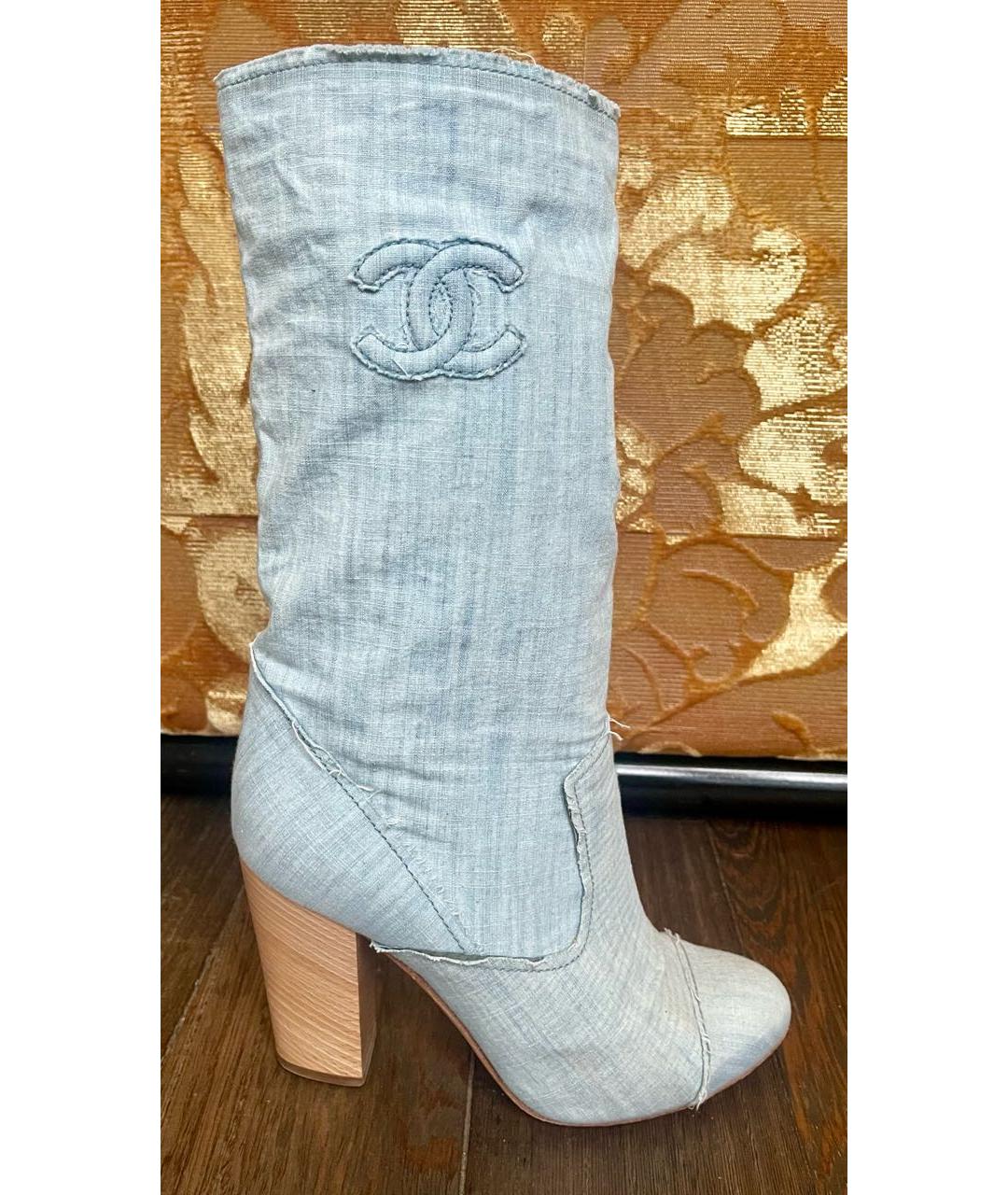 CHANEL Голубые текстильные полусапоги, фото 5