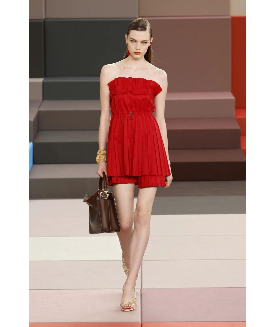 FENDI Красное шелковое коктейльное платье, фото 2