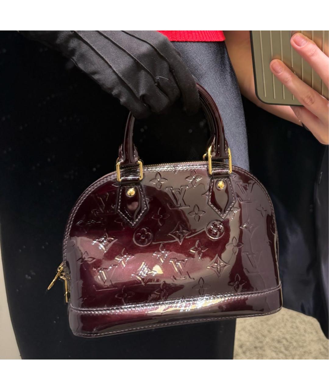 LOUIS VUITTON Бордовая сумка с короткими ручками из лакированной кожи, фото 3