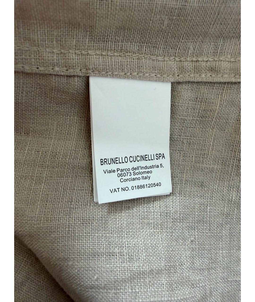 BRUNELLO CUCINELLI Бежевая льняная кэжуал рубашка, фото 3