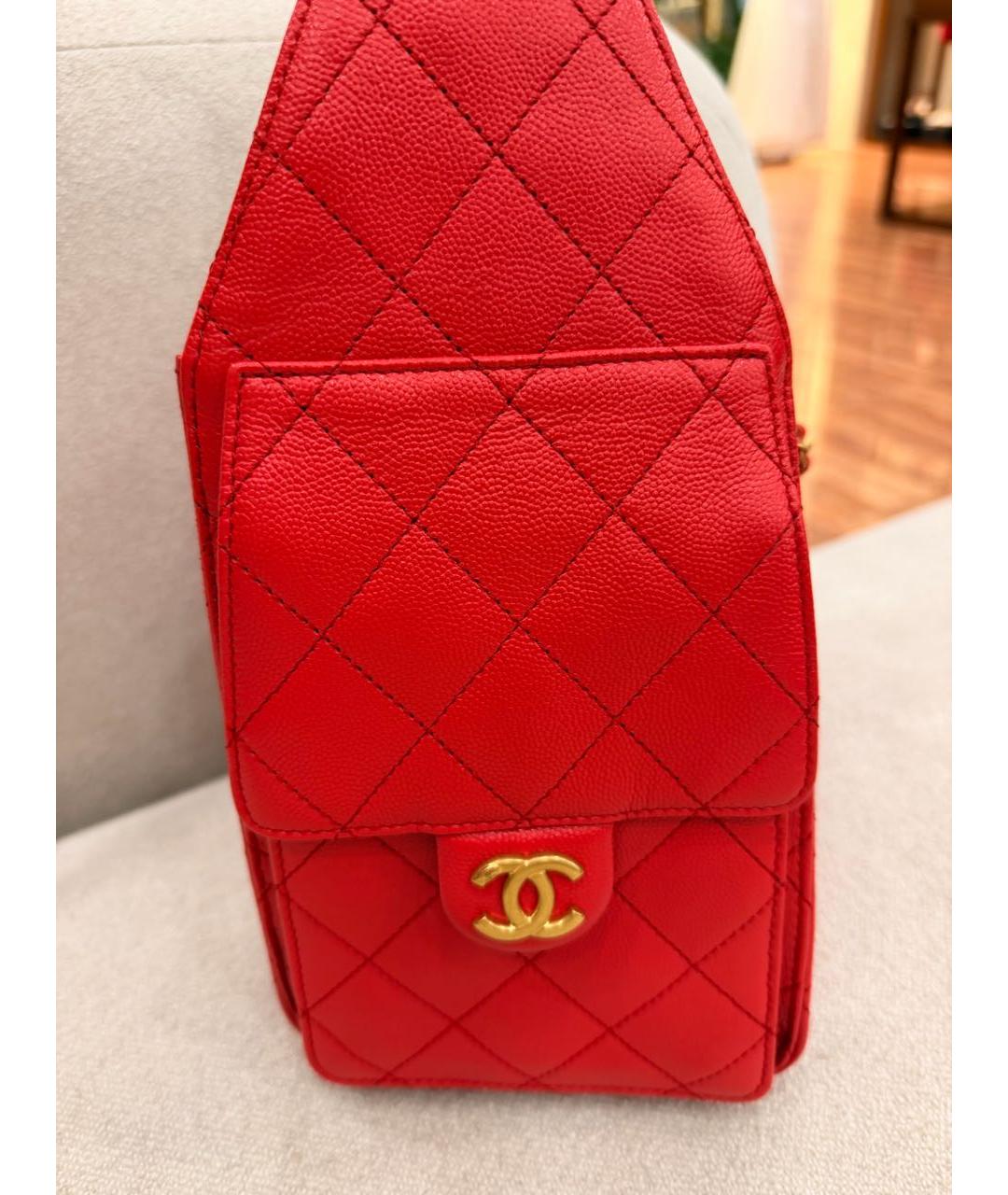CHANEL Красная кожаная сумка с короткими ручками, фото 5