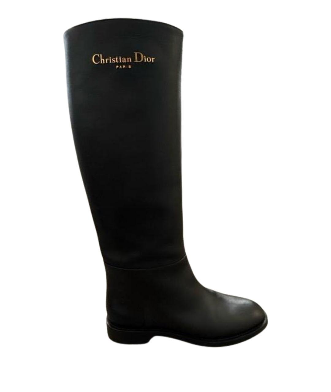 CHRISTIAN DIOR Черные кожаные сапоги, фото 1