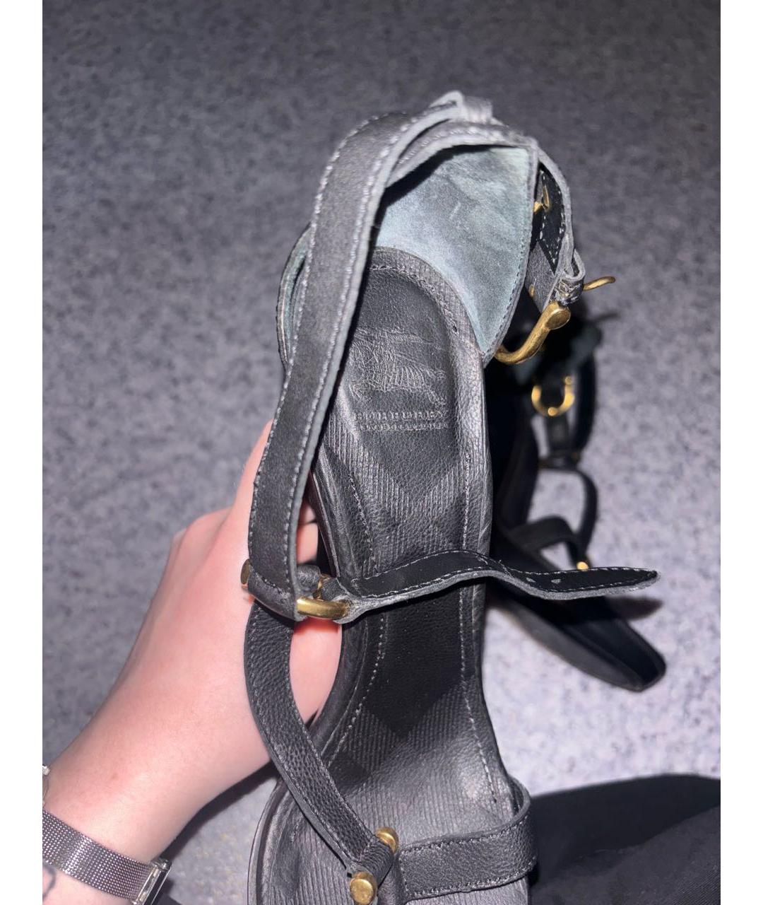 BURBERRY Черные кожаные босоножки, фото 7