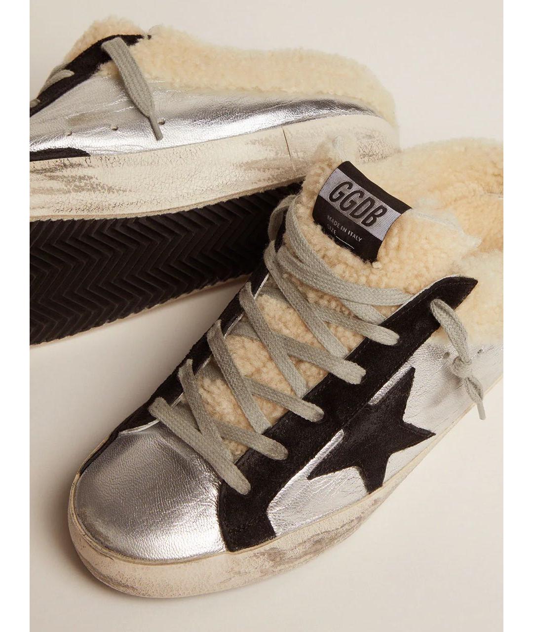 GOLDEN GOOSE Серебряные кожаные кеды, фото 2