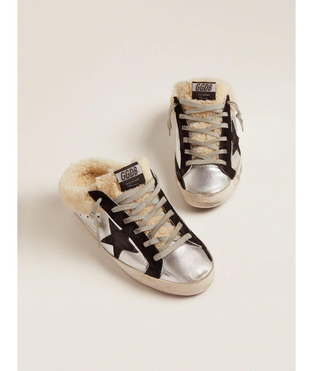 GOLDEN GOOSE Серебряные кожаные кеды, фото 3