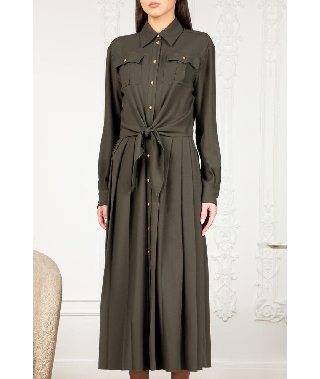 CELINE Хаки вискозное повседневное платье, фото 3