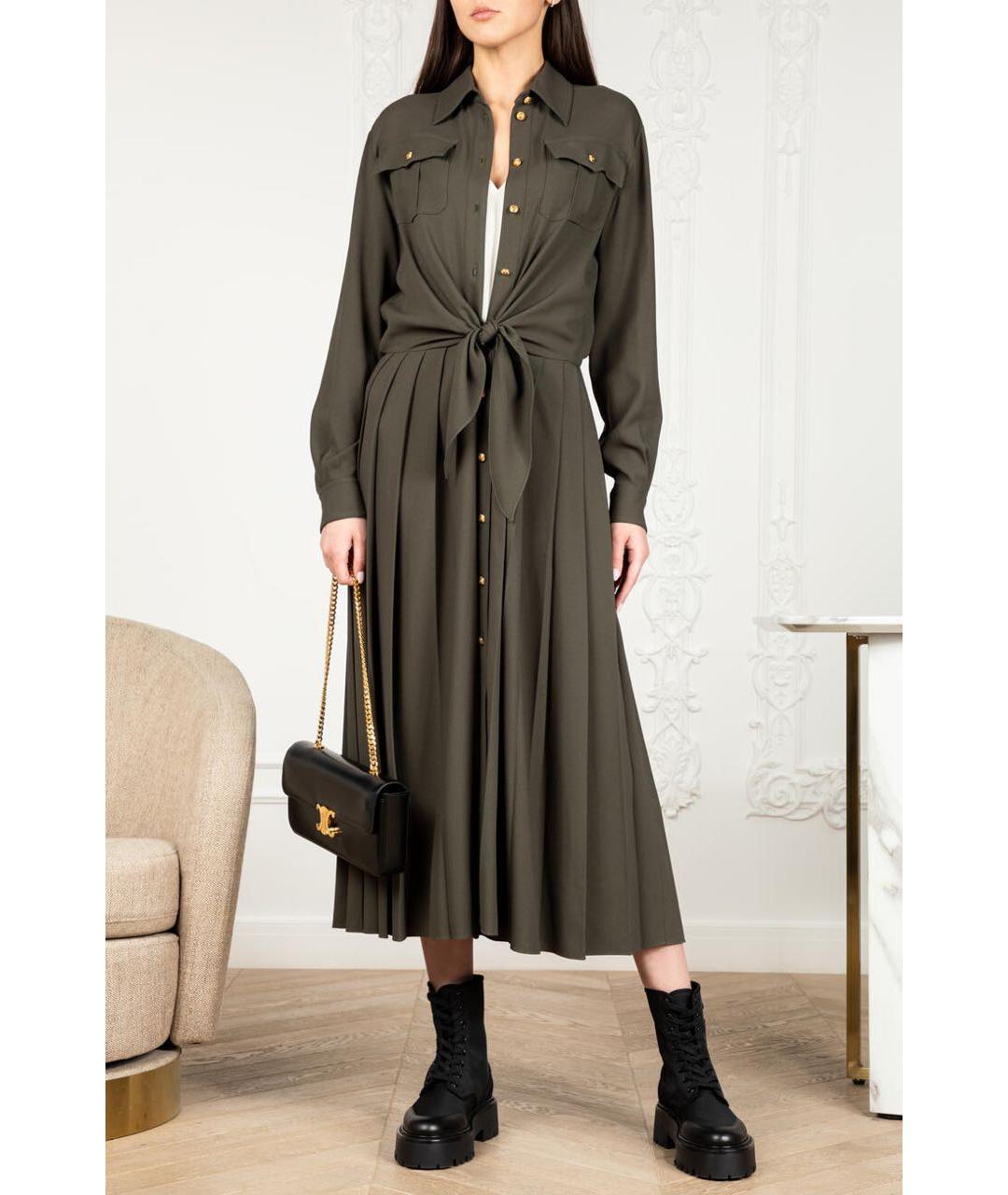 CELINE Хаки вискозное повседневное платье, фото 7