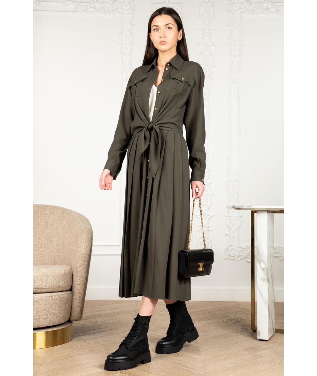 CELINE Хаки вискозное повседневное платье, фото 8