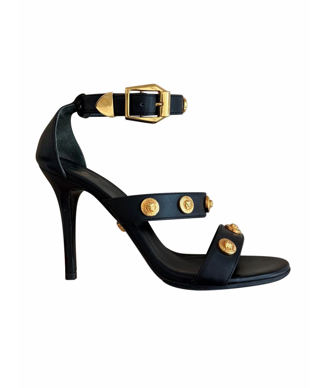 VERSACE Черные кожаные босоножки, фото 1