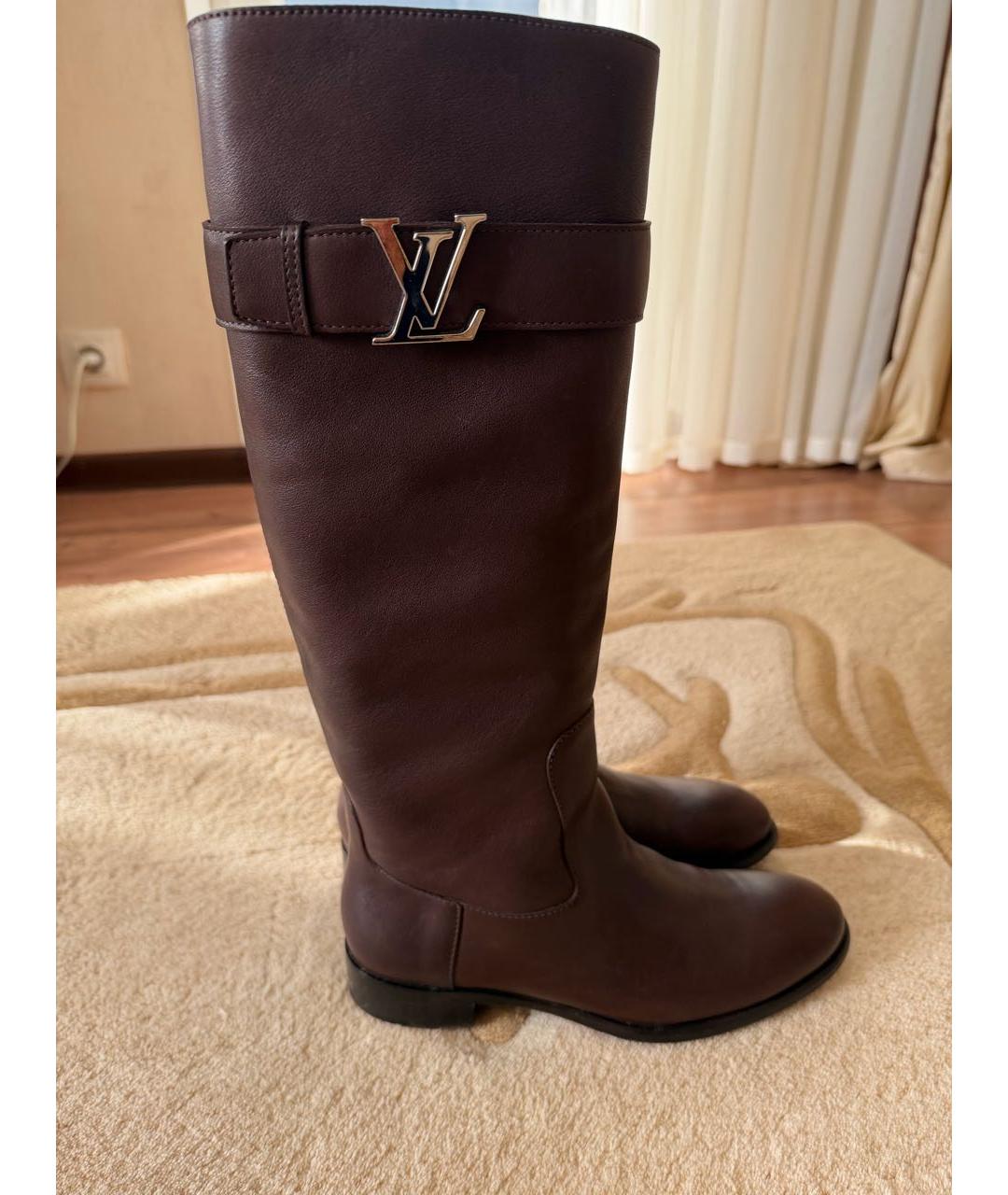 LOUIS VUITTON Коричневые кожаные сапоги, фото 6
