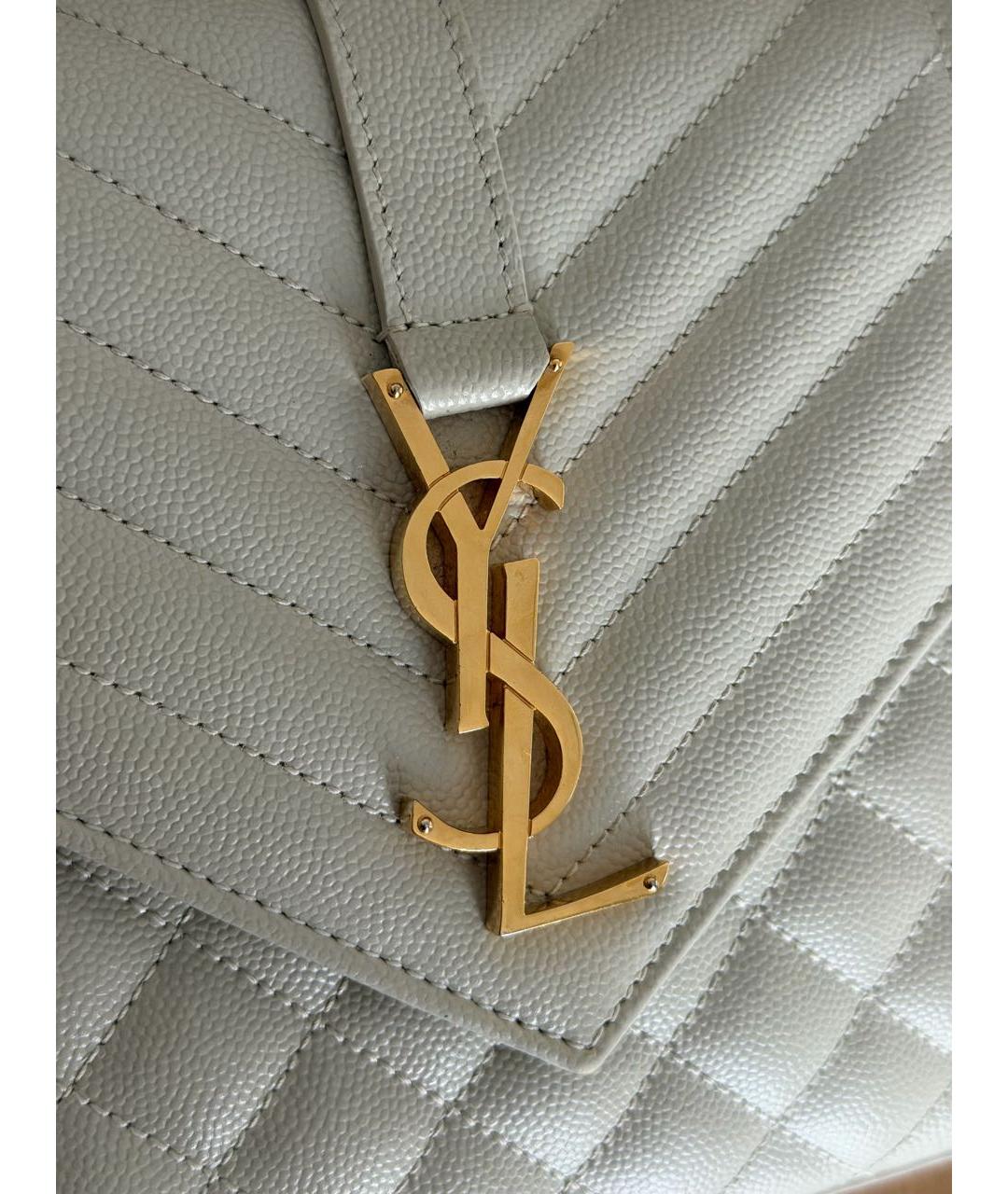 SAINT LAURENT Бежевая кожаная сумка через плечо, фото 4