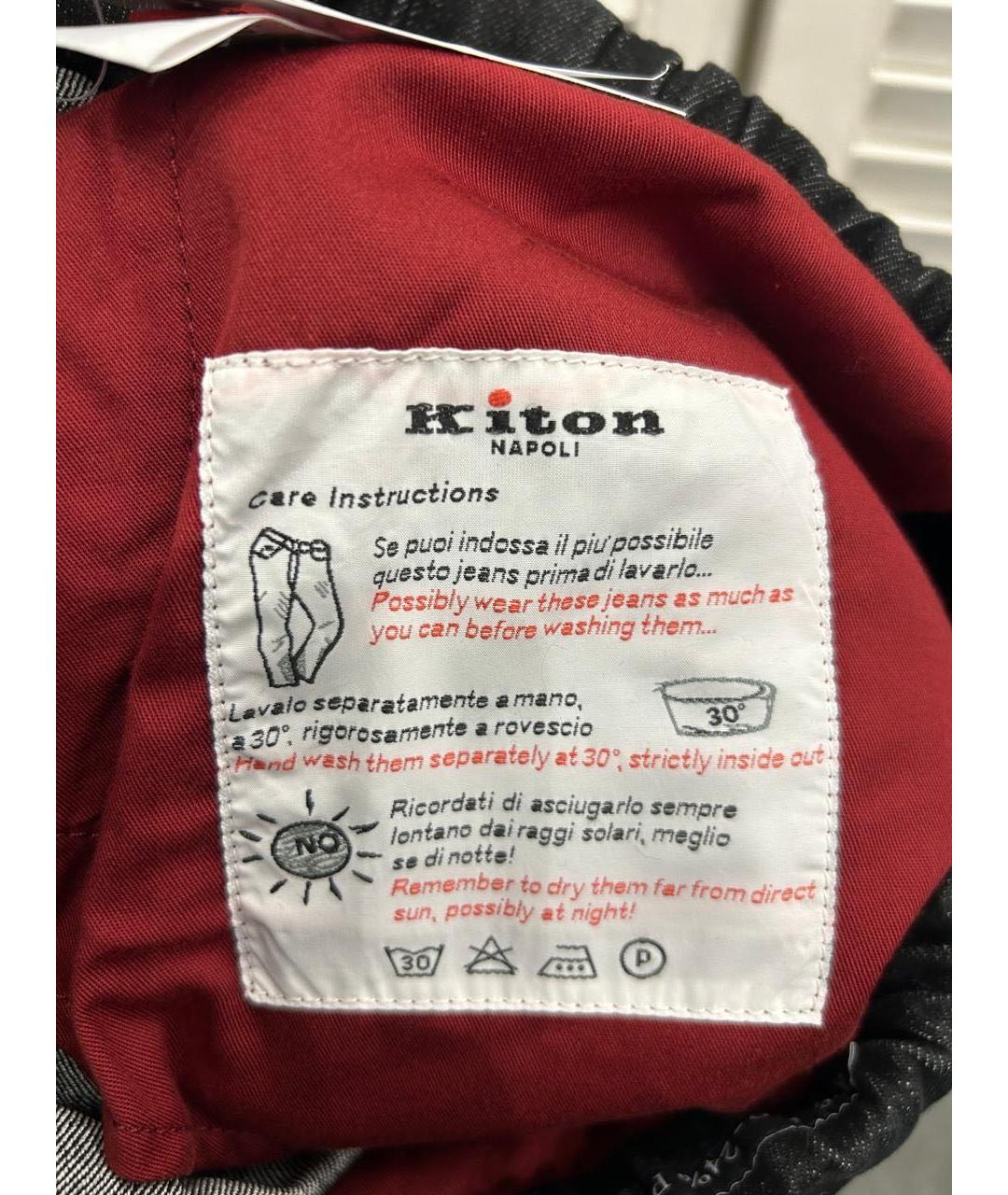 KITON Антрацитовые хлопко-эластановые прямые джинсы, фото 8
