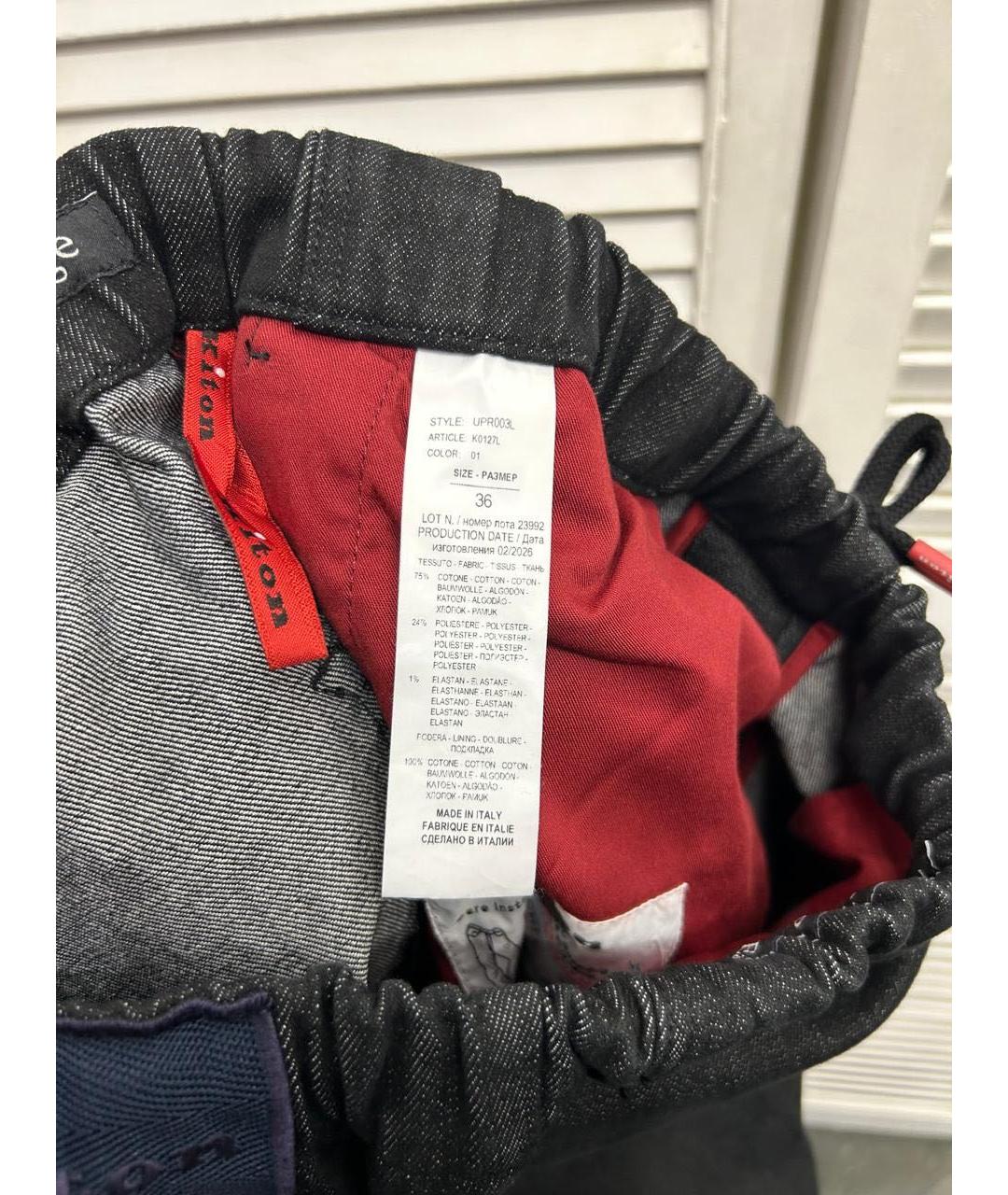 KITON Антрацитовые хлопко-эластановые прямые джинсы, фото 7