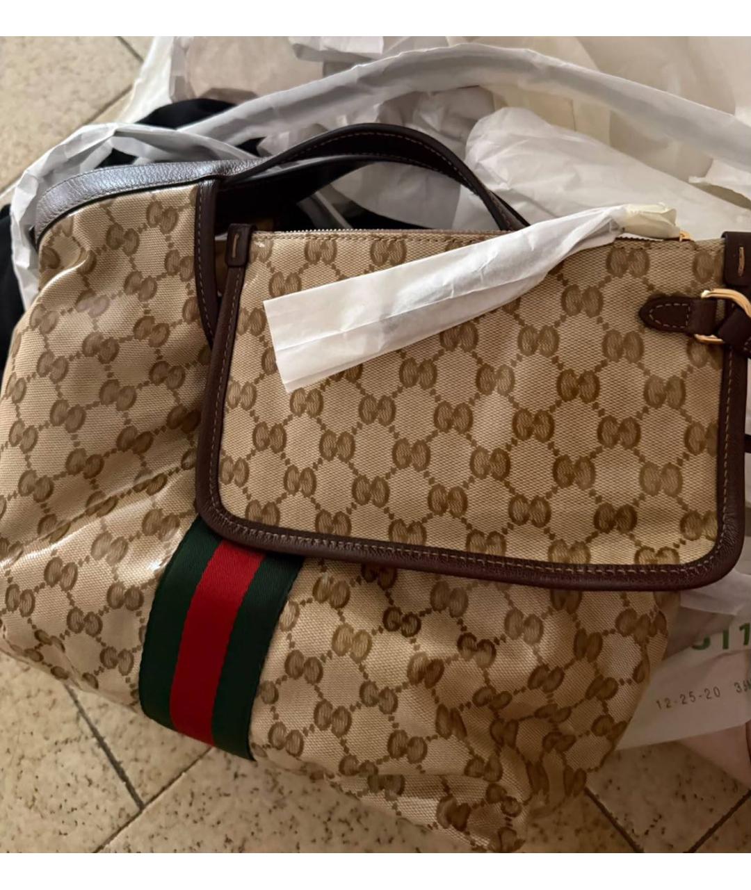 GUCCI Коричневая сумка тоут из канвы, фото 5