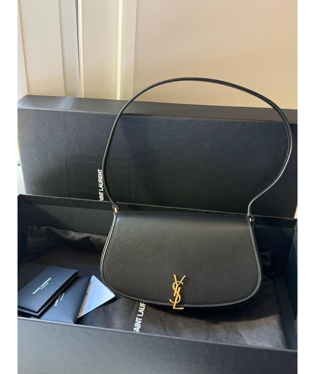 SAINT LAURENT Черная кожаная сумка с короткими ручками, фото 4