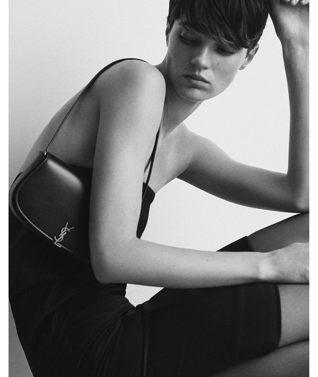 SAINT LAURENT Черная кожаная сумка с короткими ручками, фото 6