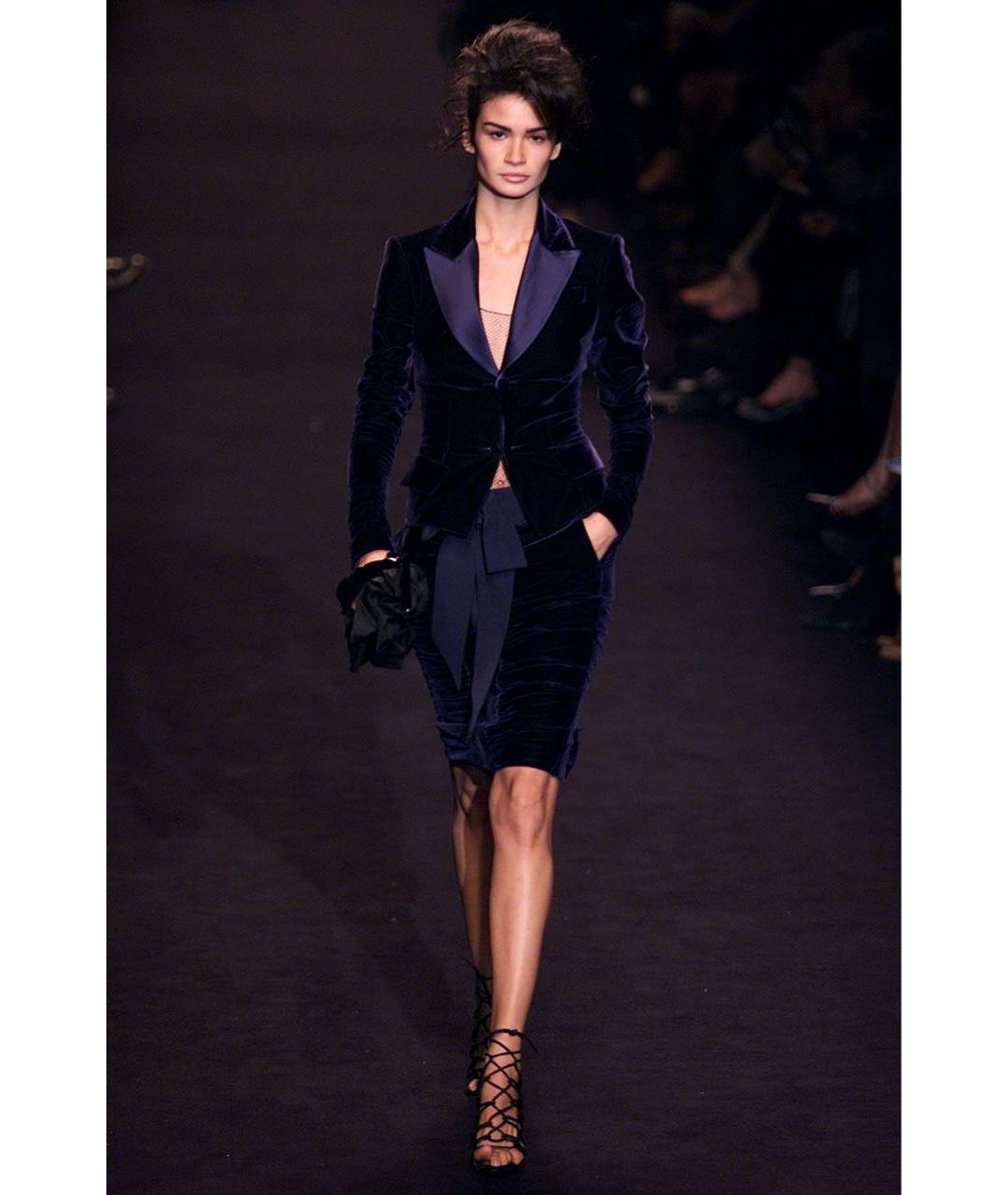 SAINT LAURENT Темно-синяя бархатная юбка миди, фото 2