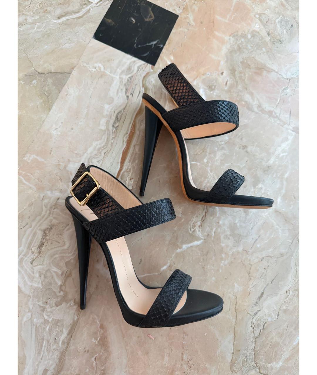 GIUSEPPE ZANOTTI DESIGN Черные босоножки из кожи питона, фото 5