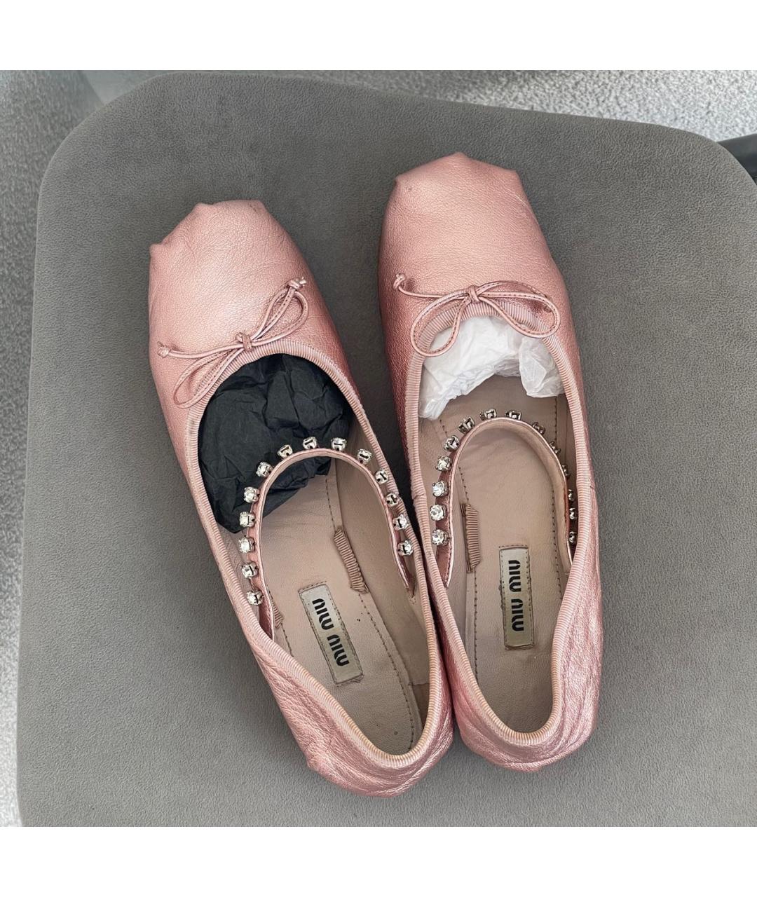 MIU MIU Розовые кожаные балетки, фото 3