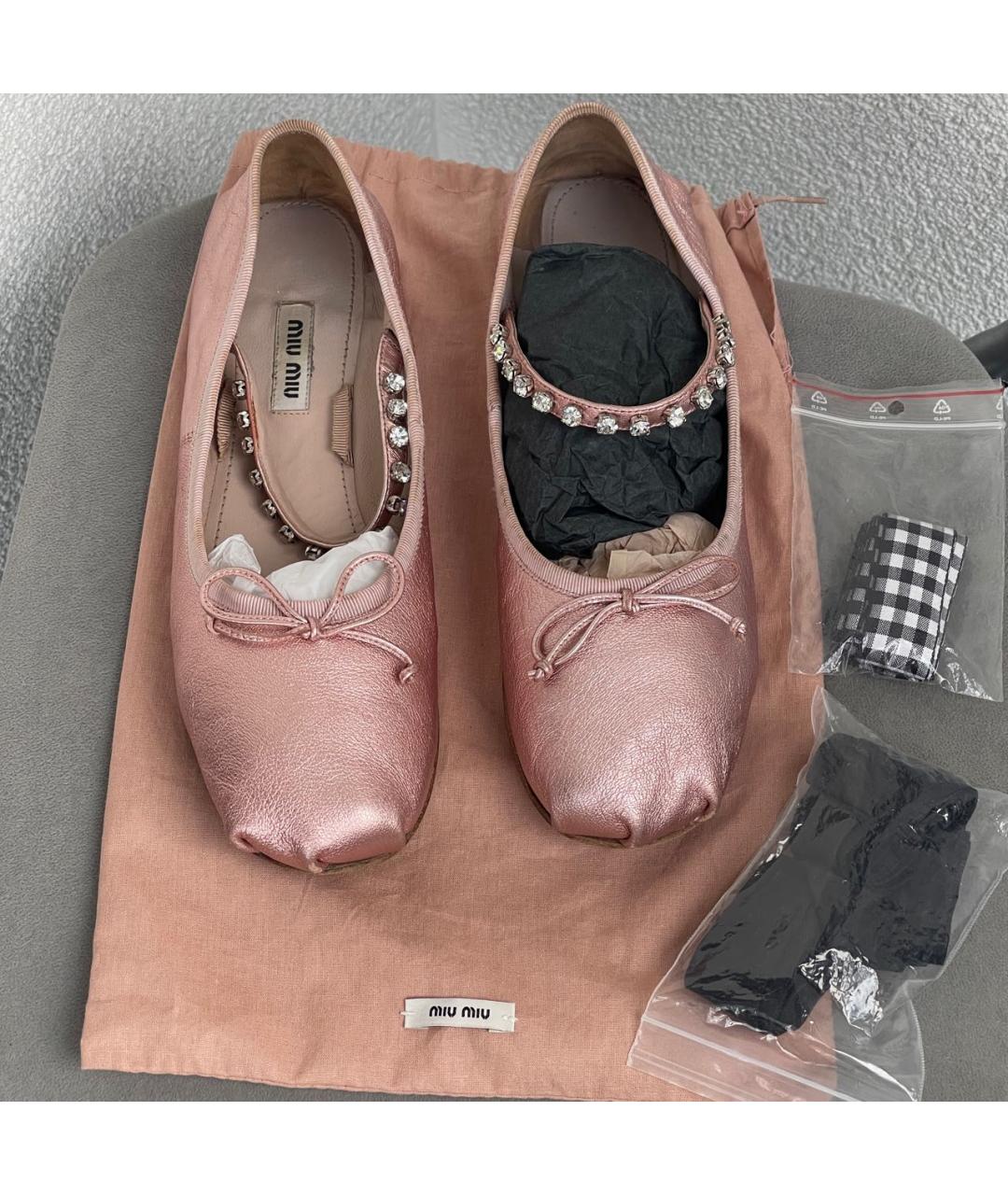 MIU MIU Розовые кожаные балетки, фото 2