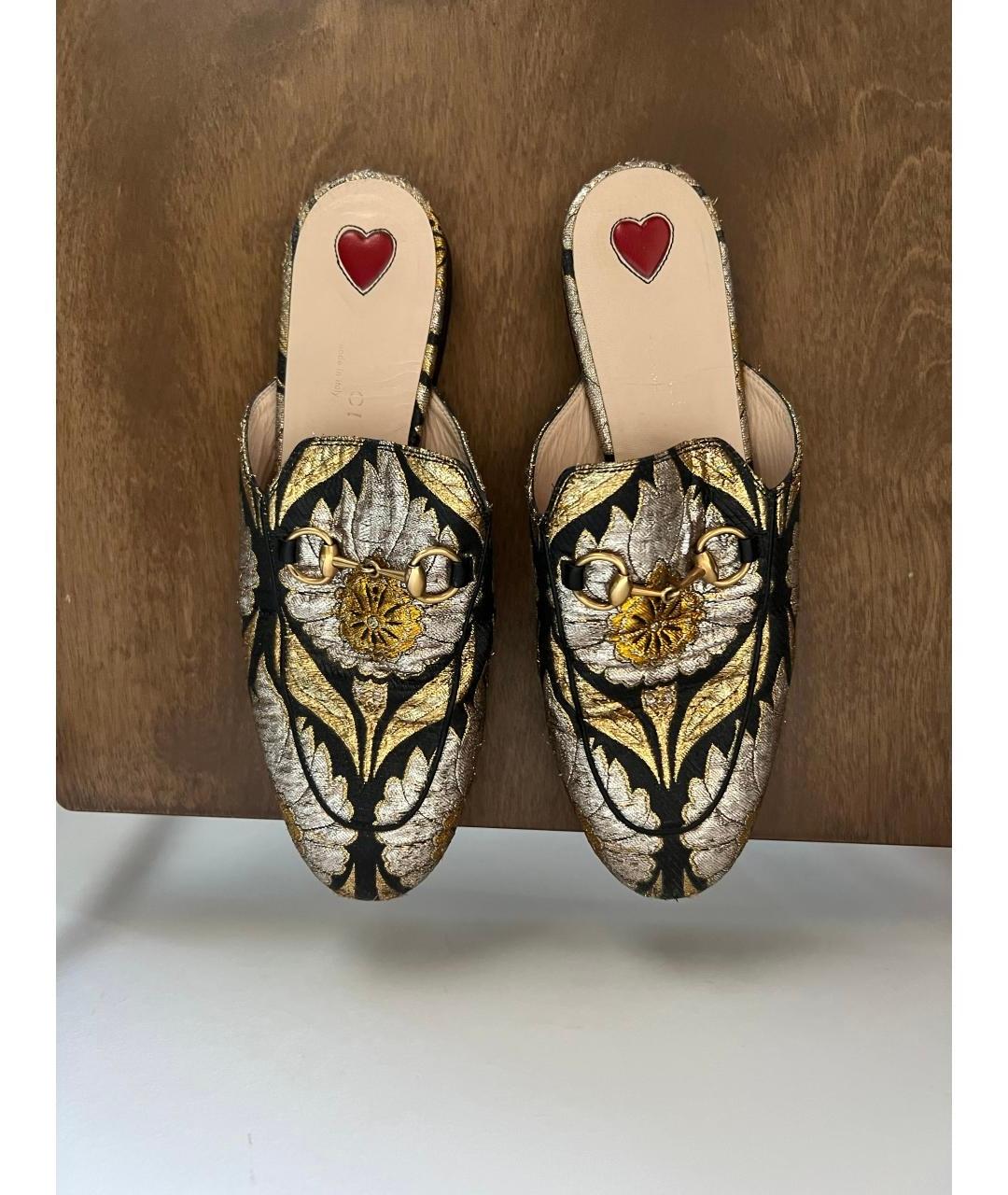 GUCCI Золотые текстильные мюли, фото 2