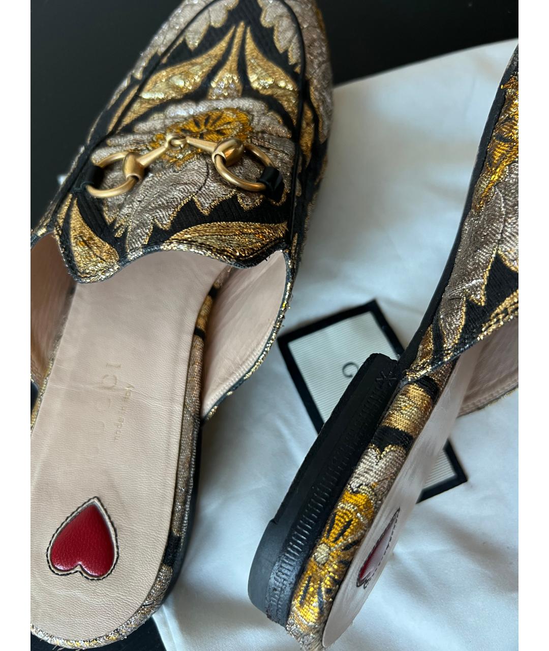 GUCCI Золотые текстильные мюли, фото 3
