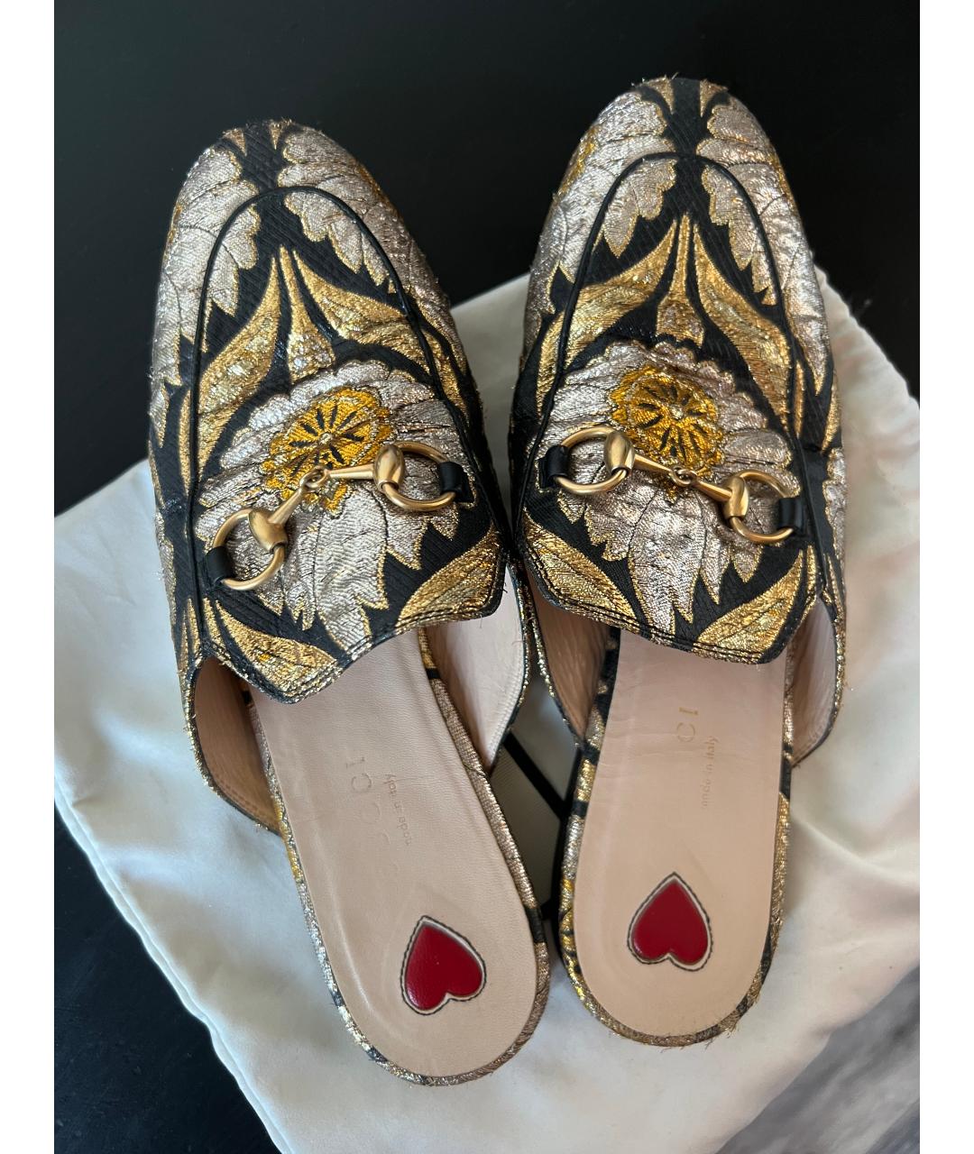 GUCCI Золотые текстильные мюли, фото 4