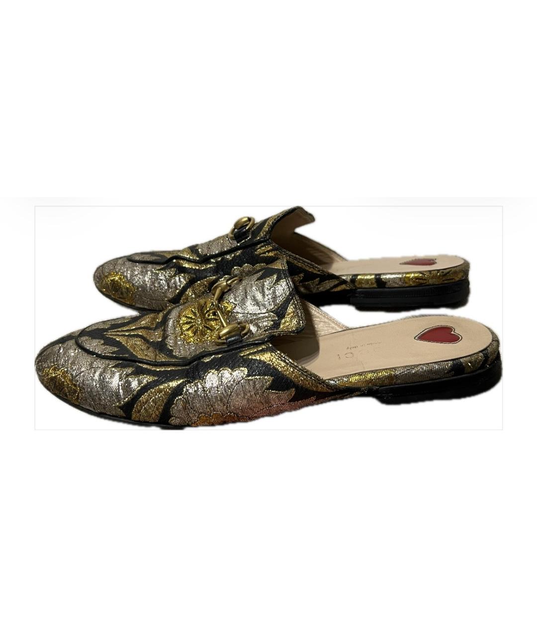 GUCCI Золотые текстильные мюли, фото 5