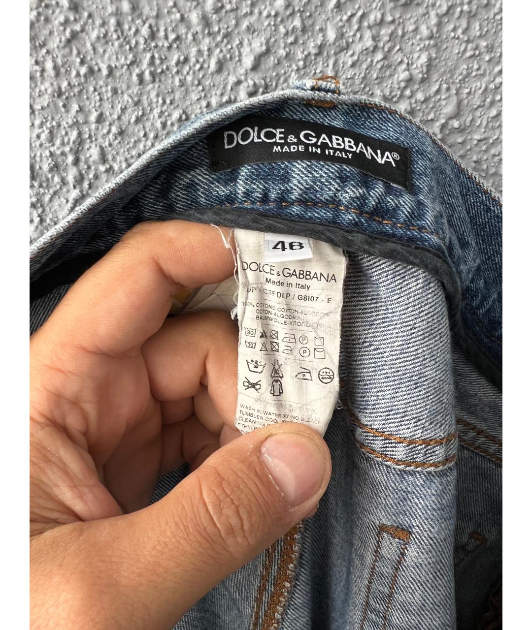 DOLCE&GABBANA Голубые хлопковые прямые джинсы, фото 7