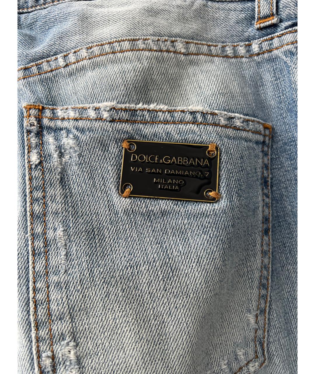 DOLCE&GABBANA Голубые хлопковые прямые джинсы, фото 4