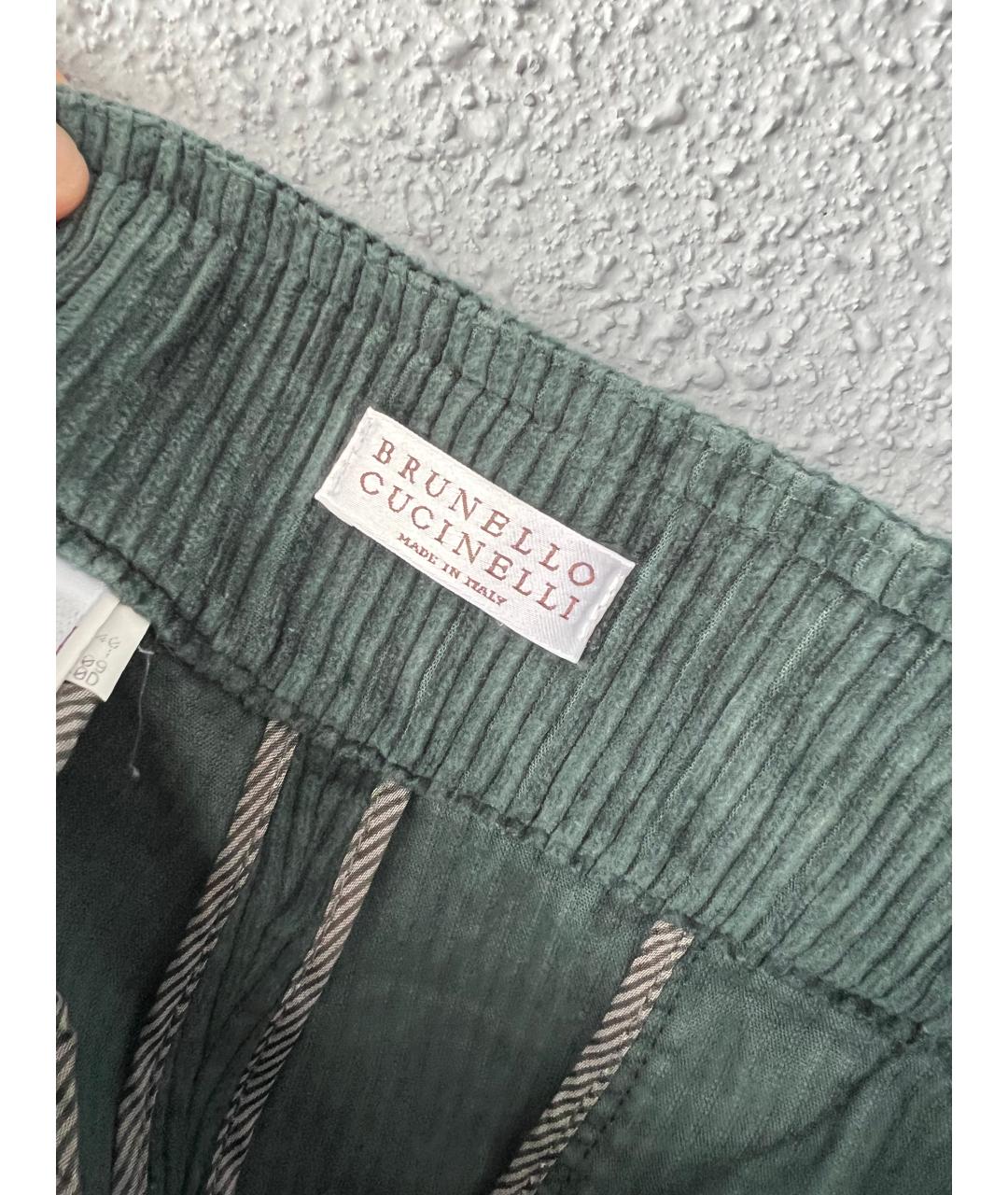 BRUNELLO CUCINELLI Зеленые хлопковые брюки широкие, фото 3