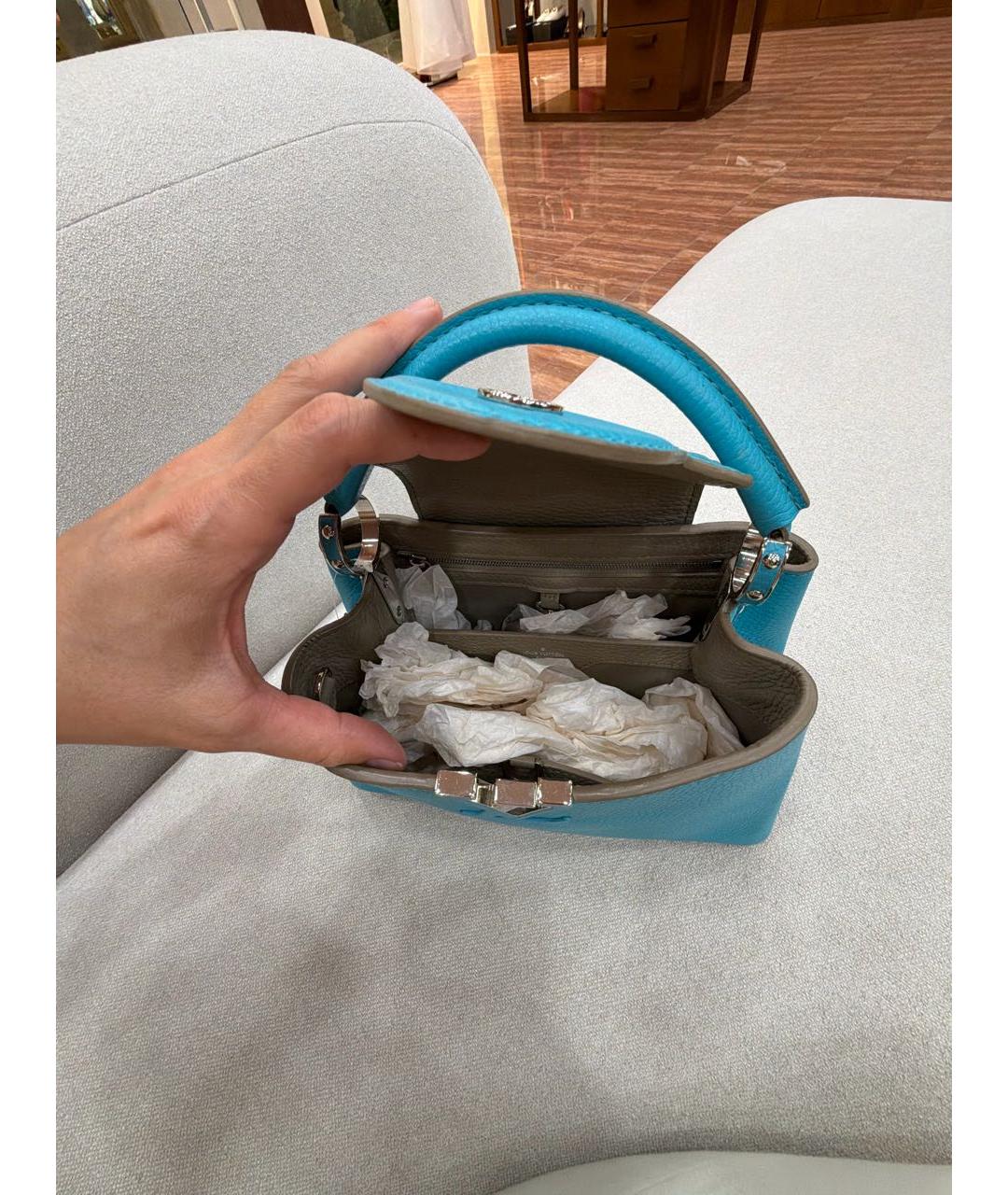 LOUIS VUITTON Бирюзовая кожаная сумка с короткими ручками, фото 4