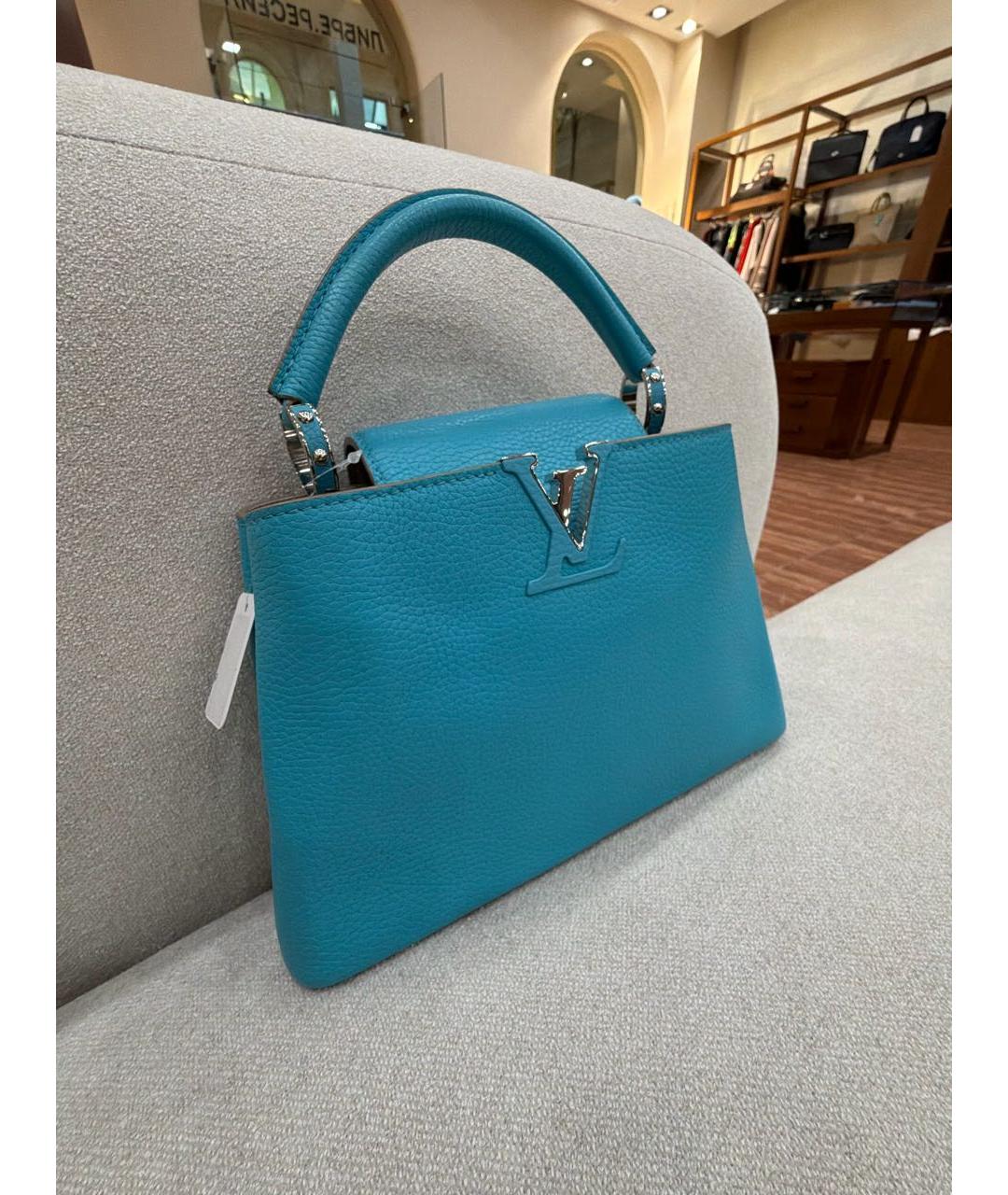LOUIS VUITTON Бирюзовая кожаная сумка с короткими ручками, фото 2