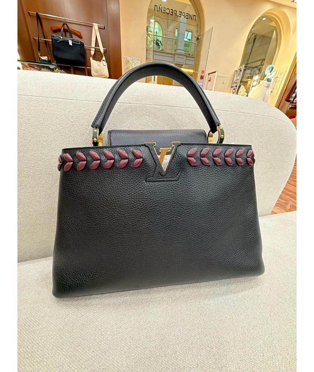 LOUIS VUITTON Черная кожаная сумка с короткими ручками, фото 5