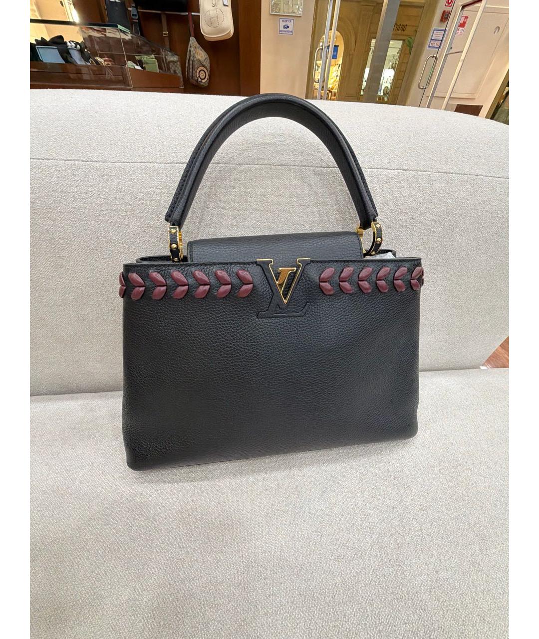 LOUIS VUITTON Черная кожаная сумка с короткими ручками, фото 6