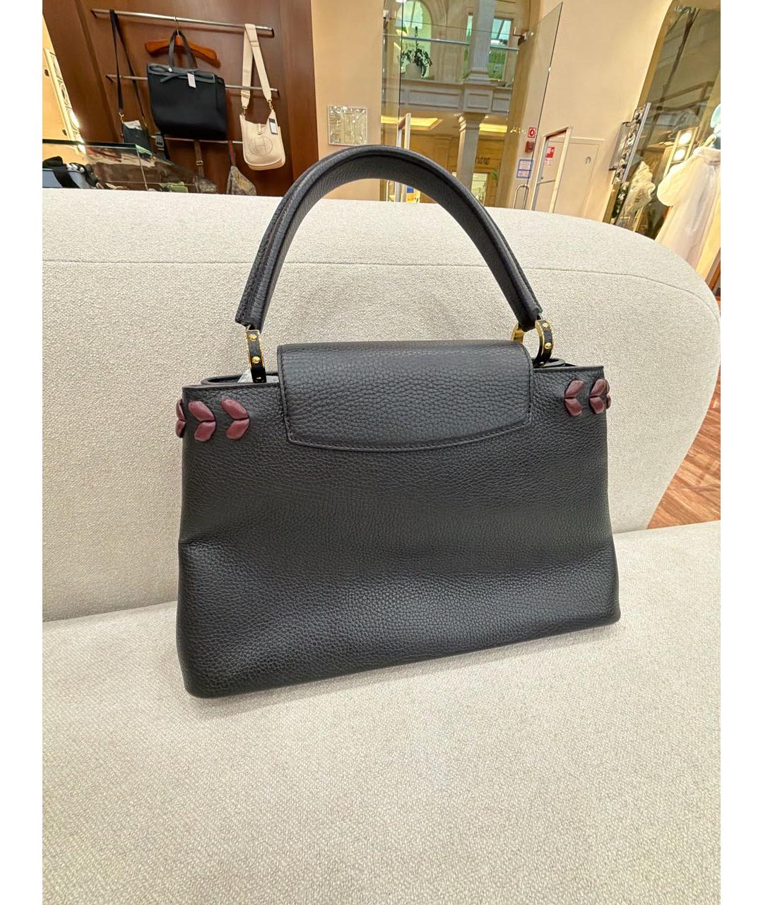 LOUIS VUITTON Черная кожаная сумка с короткими ручками, фото 3
