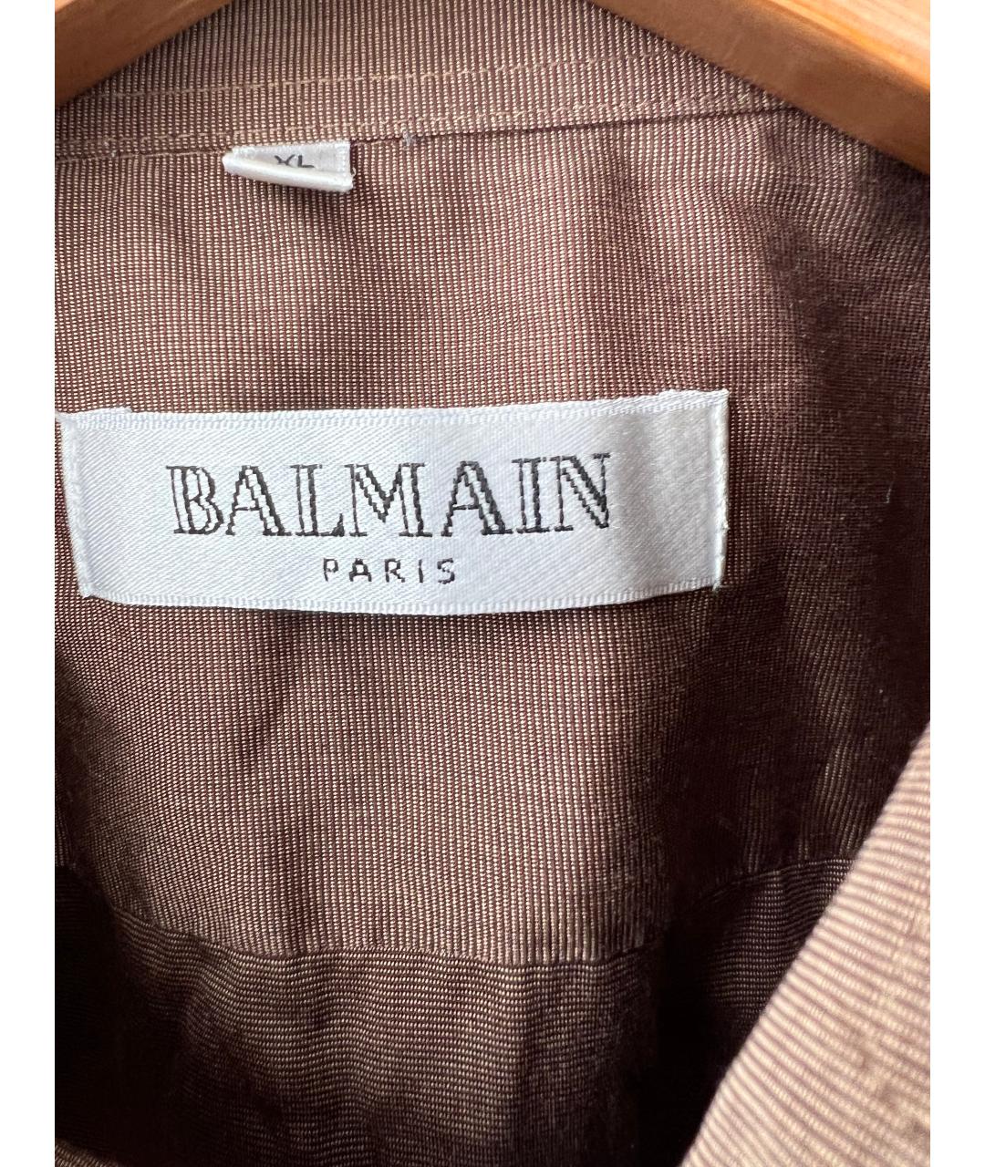 BALMAIN Коричневая хлопковая классическая рубашка, фото 3