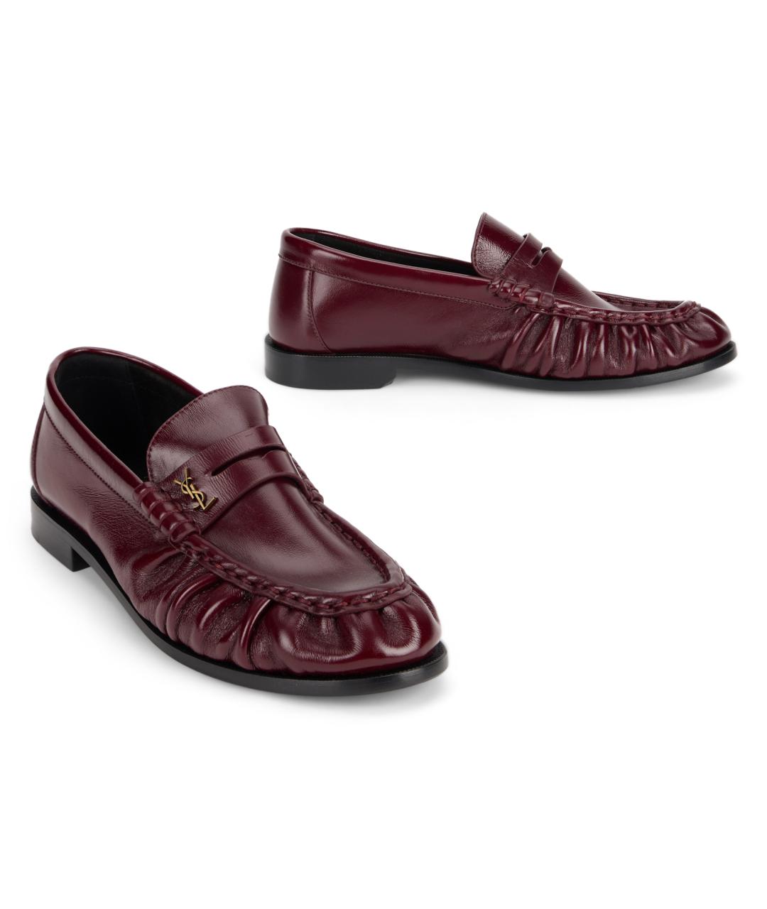 SAINT LAURENT Бордовые кожаные лоферы, фото 2