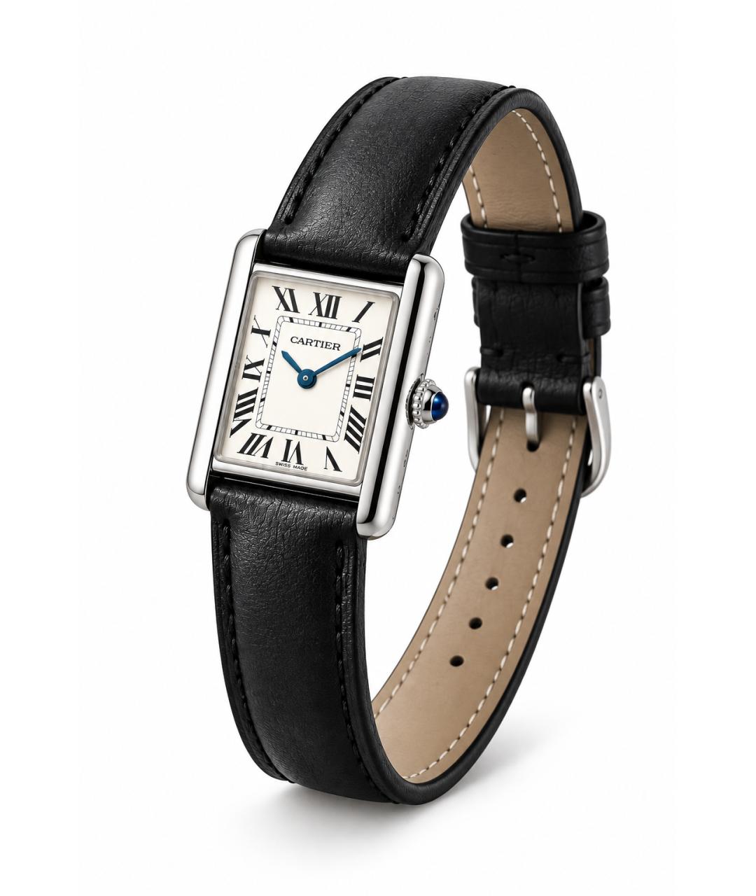 CARTIER Черные кожаные часы, фото 9