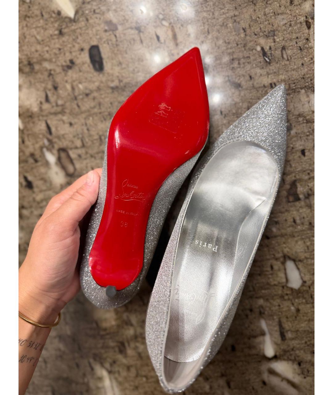 CHRISTIAN LOUBOUTIN Серебряные кожаные туфли, фото 5