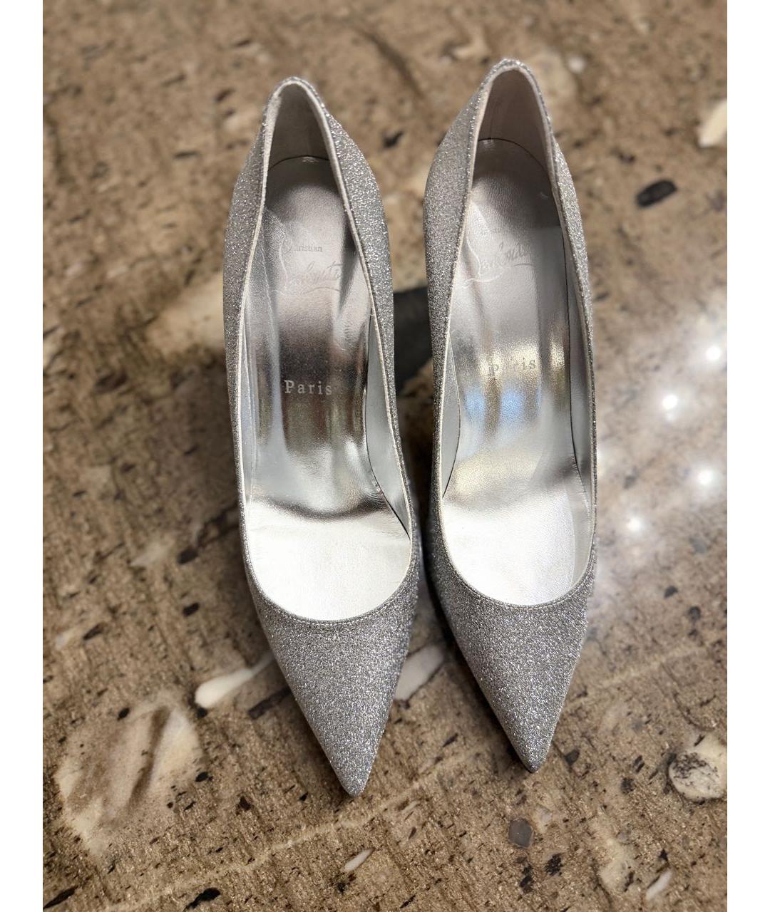 CHRISTIAN LOUBOUTIN Серебряные кожаные туфли, фото 3